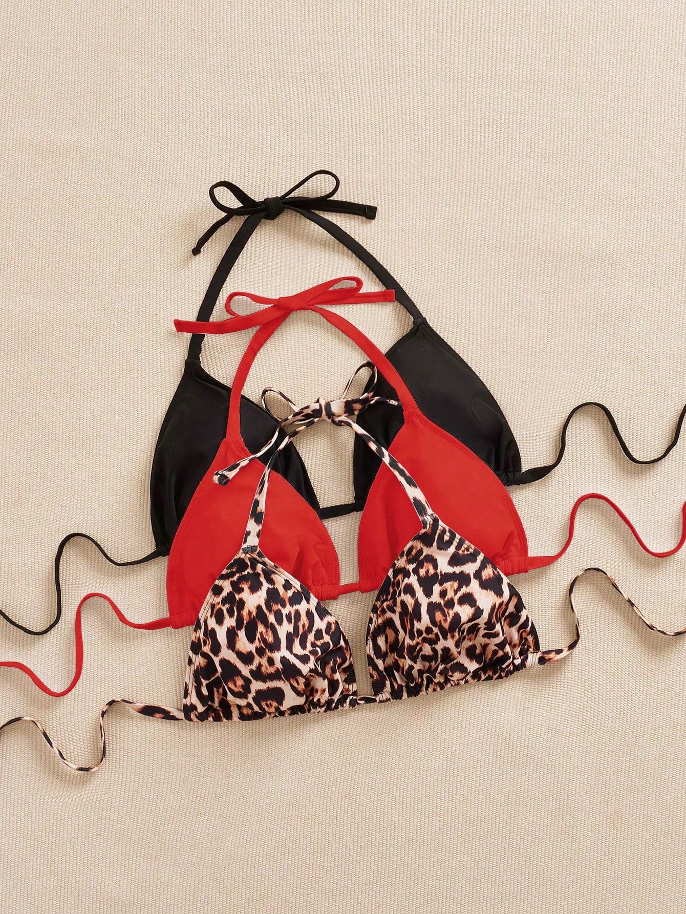 Swim SXY 3pcs Plus Size Women Swimwear Top, Black & White Leopard Print, Adjustable Spaghetti Strap, Minimalist Daily Wear Bikini Top