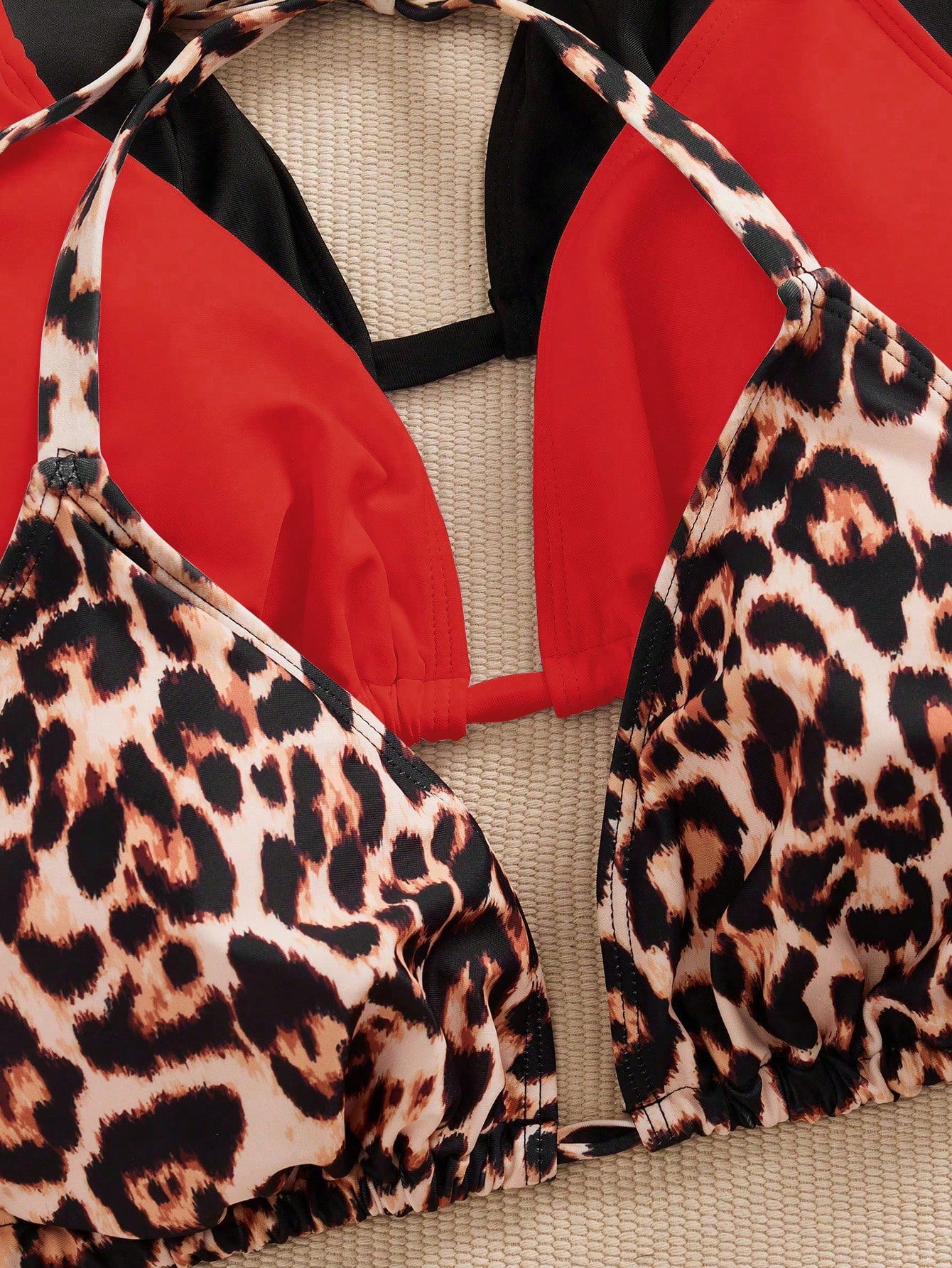 Swim SXY 3pcs Plus Size Women Swimwear Top, Black & White Leopard Print, Adjustable Spaghetti Strap, Minimalist Daily Wear Bikini Top