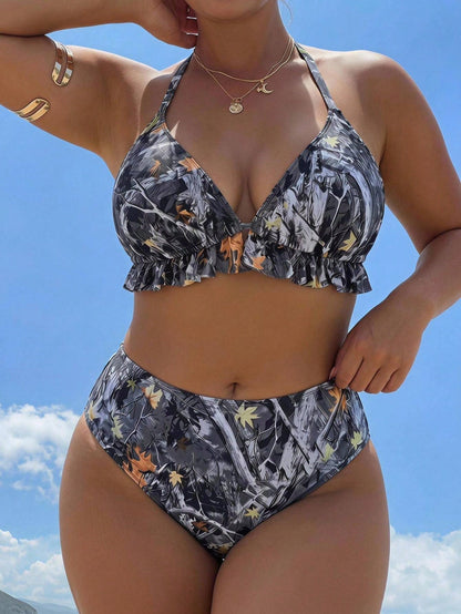 Swim SXY Plus Size Women 2pcs Lace-Up Leopard Print Sexy Bikini Swimwear Set For Summer Beach Vacation