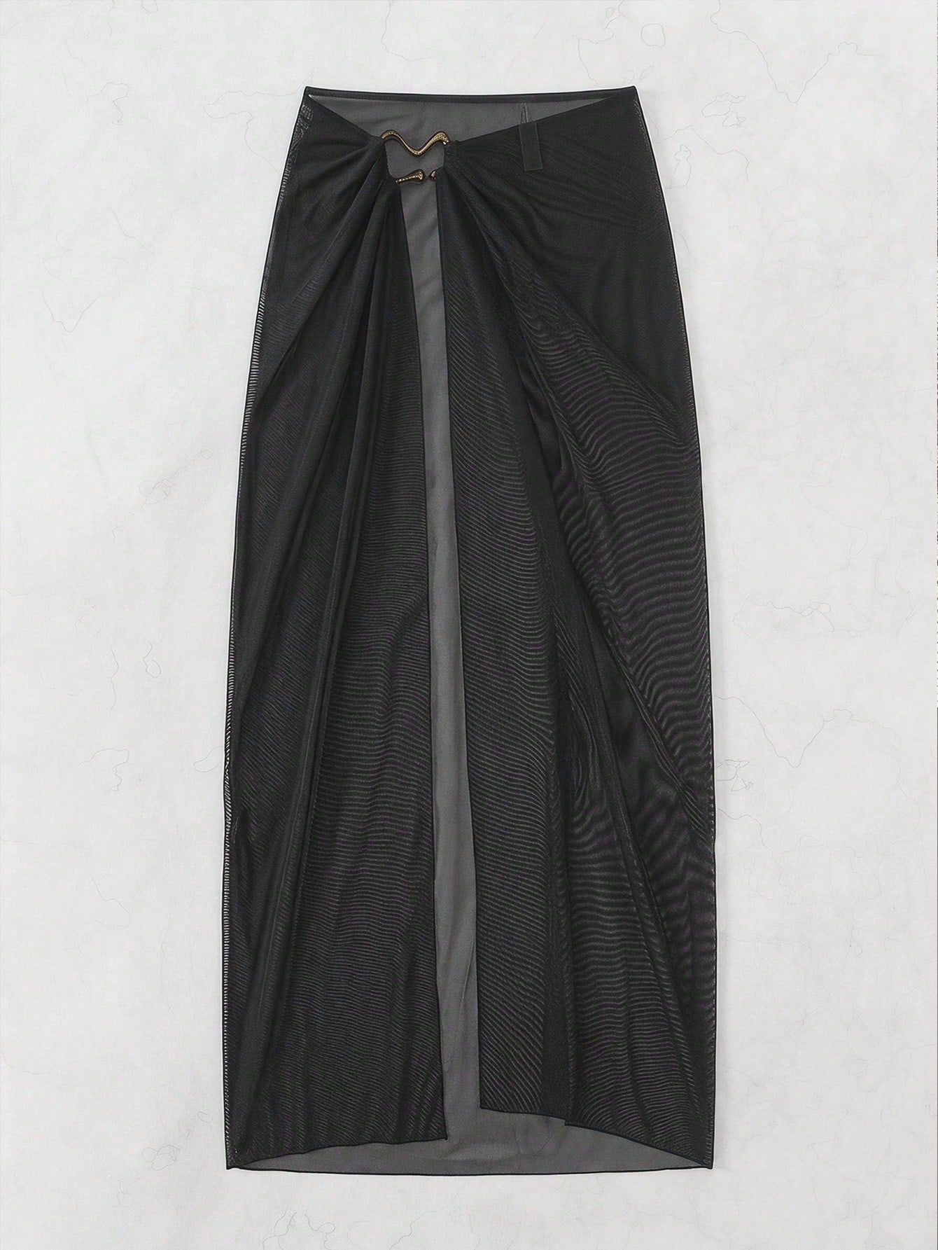 Swim SXY Plus Size Women's Sheer Tropical Semi-Transparent Vacation Beach Skirt Black Summer