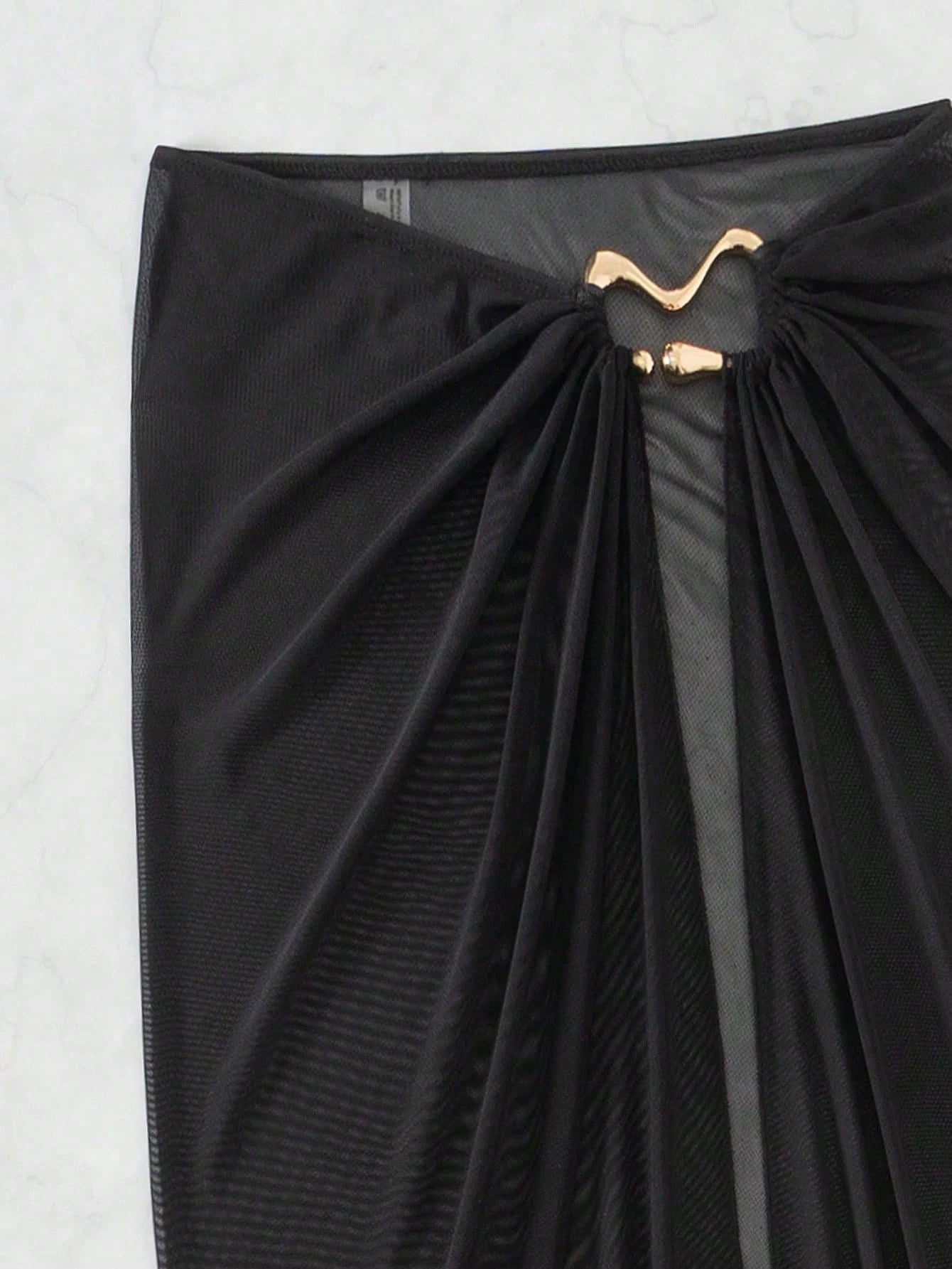 Swim SXY Plus Size Women's Sheer Tropical Semi-Transparent Vacation Beach Skirt Black Summer