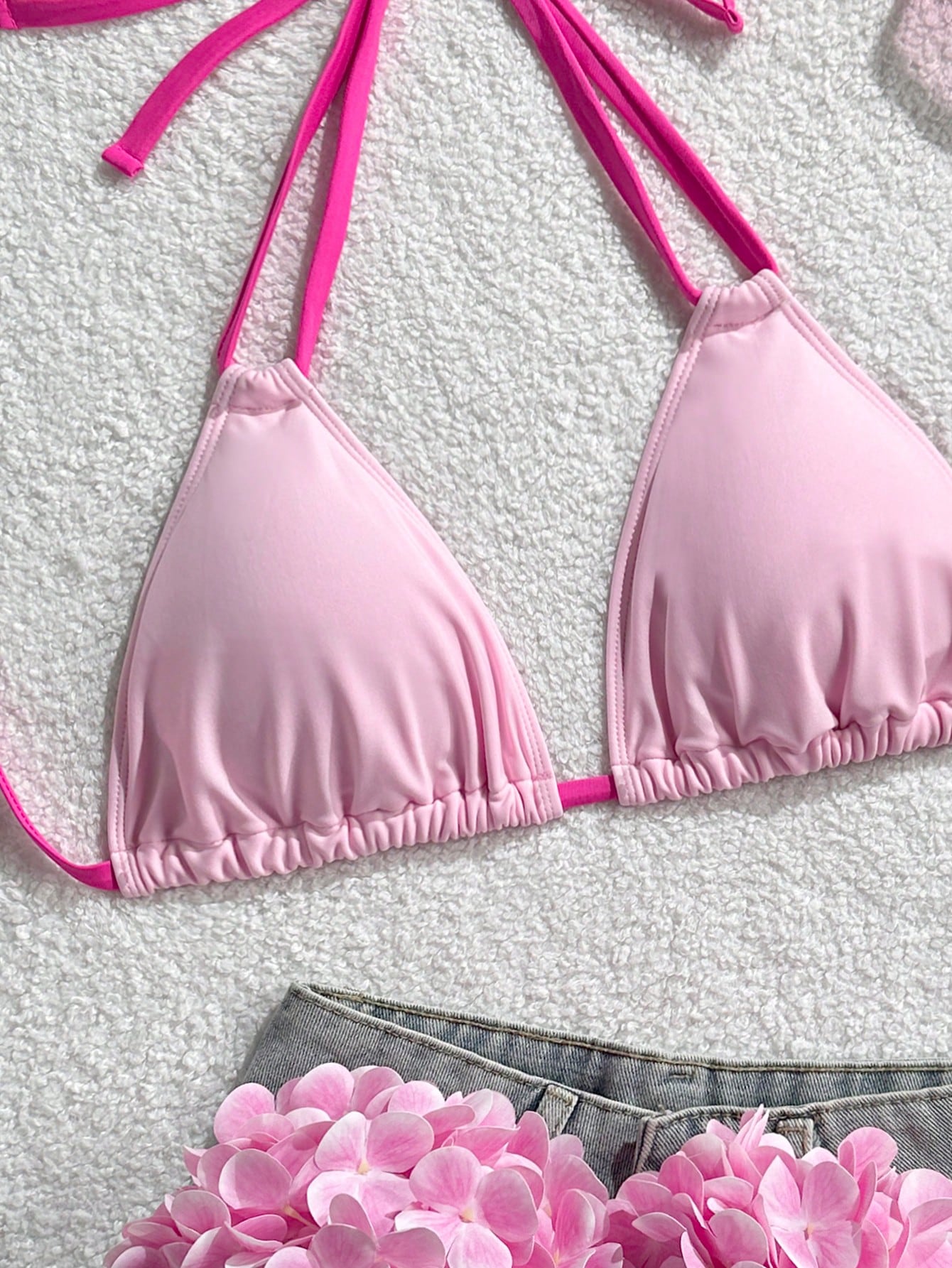 Swim Vcay 2026 New Plus Size Women's Pink Fuchsia Spicy Triangle Bikini Top, Summer Kawaii Beach Holiday Vacation Swimwear, Elegant Party