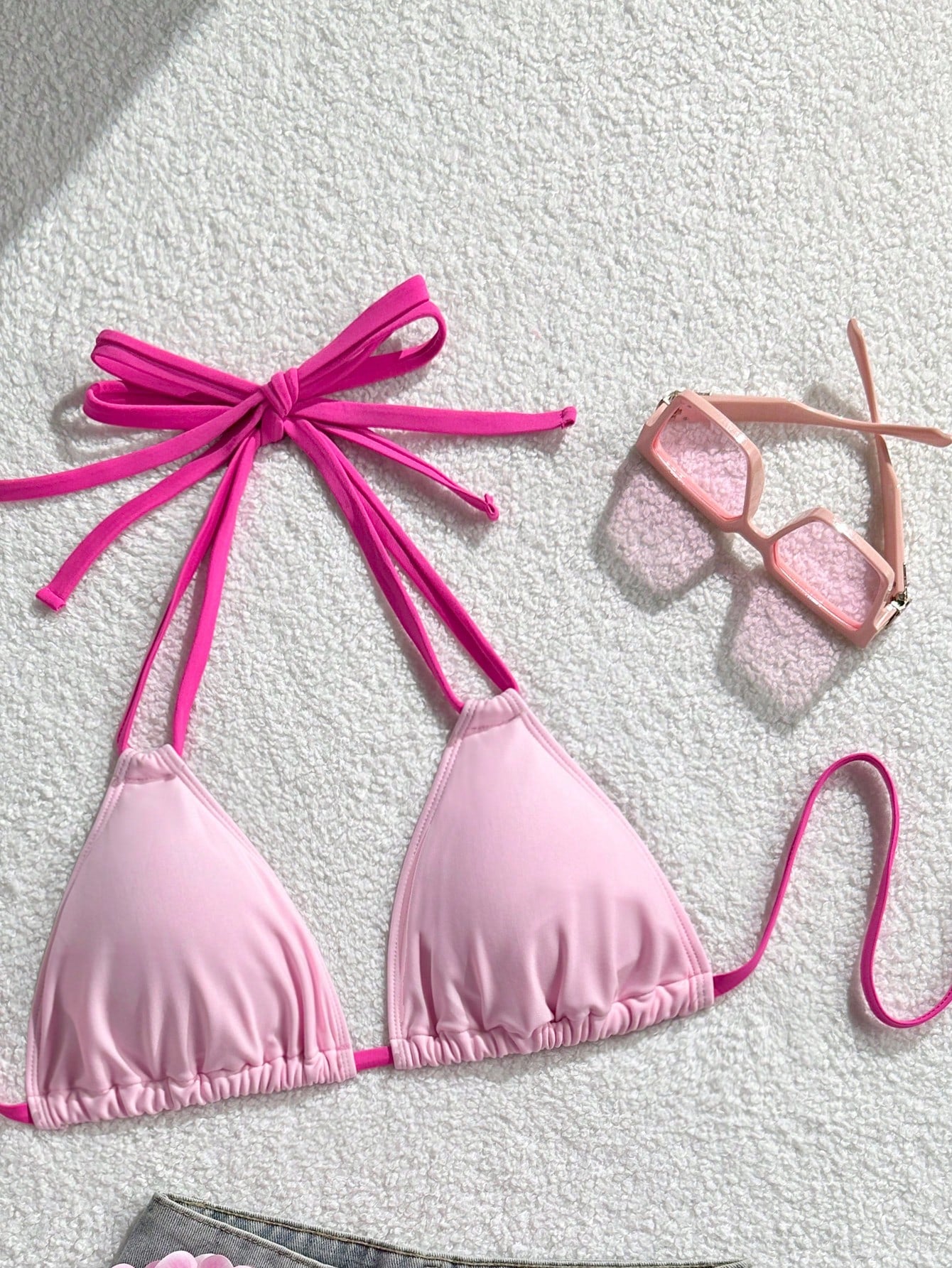 Swim Vcay 2026 New Plus Size Women's Pink Fuchsia Spicy Triangle Bikini Top, Summer Kawaii Beach Holiday Vacation Swimwear, Elegant Party