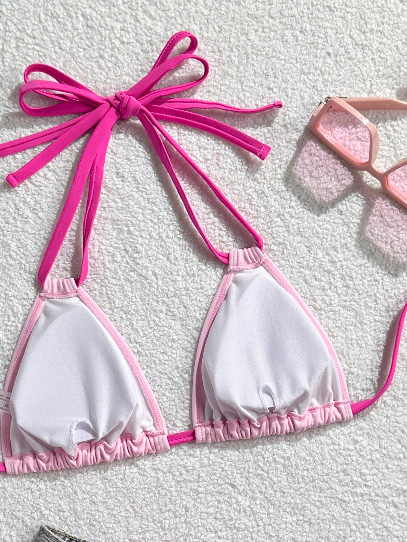 Swim Vcay 2026 New Plus Size Women's Pink Fuchsia Spicy Triangle Bikini Top, Summer Kawaii Beach Holiday Vacation Swimwear, Elegant Party