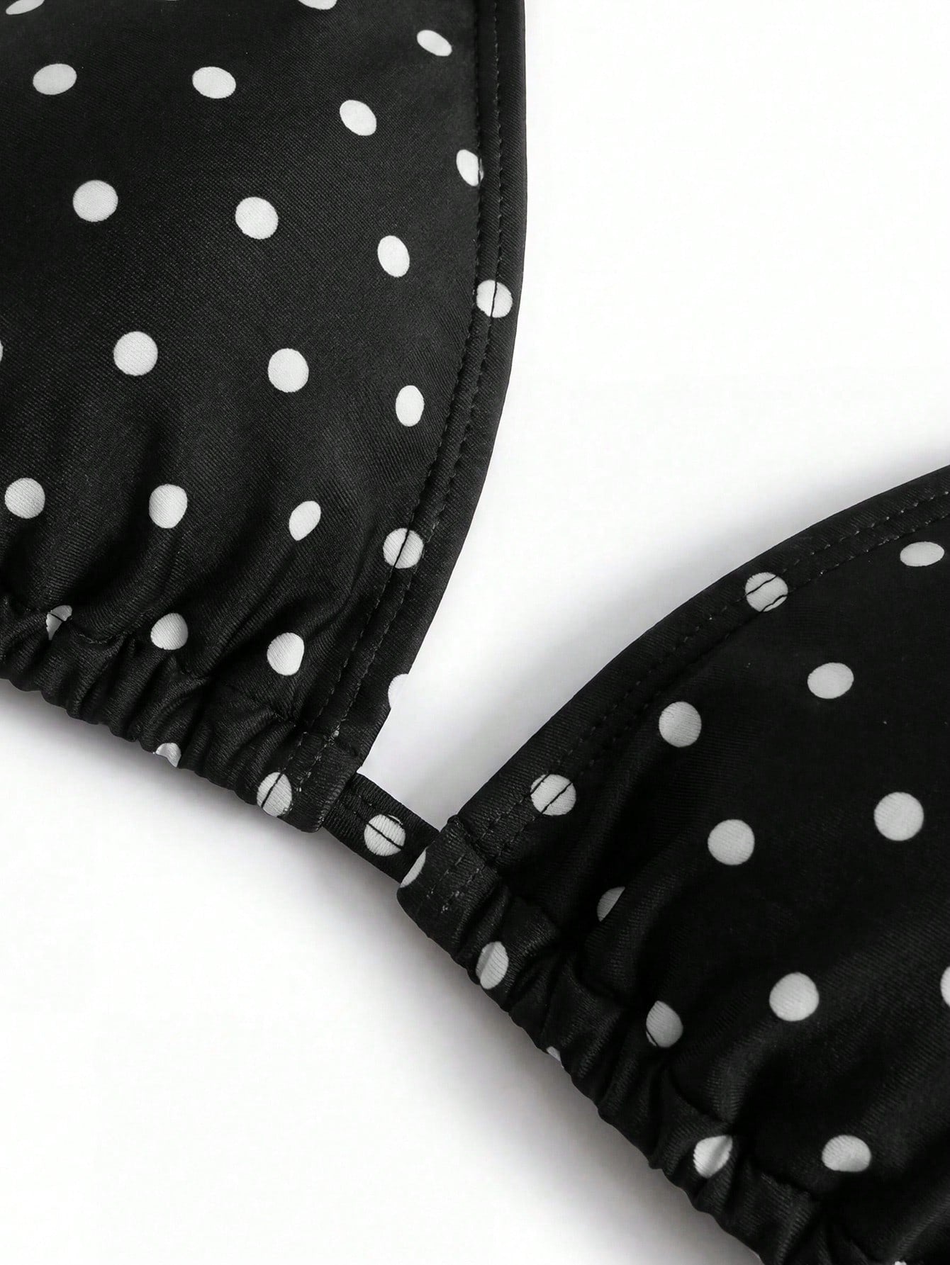 Swim Vcay 2026 Summer New Sexy Bikini Black Polka Dot Floral Print 3-Piece Swimwear Top, Plus Size