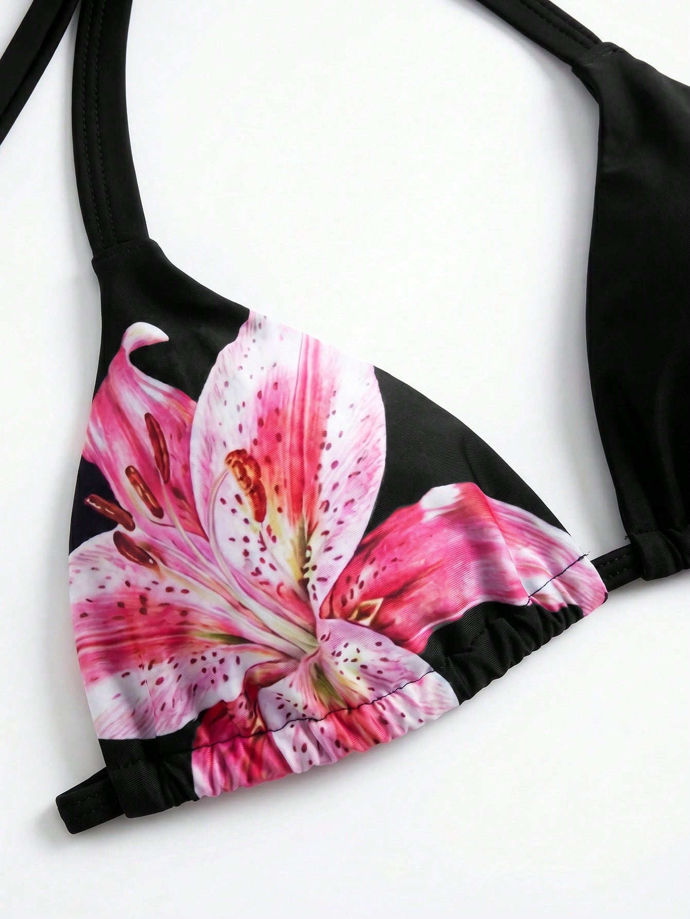 Swim Vcay 2026 Summer New Sexy Bikini Black Polka Dot Floral Print 3-Piece Swimwear Top, Plus Size