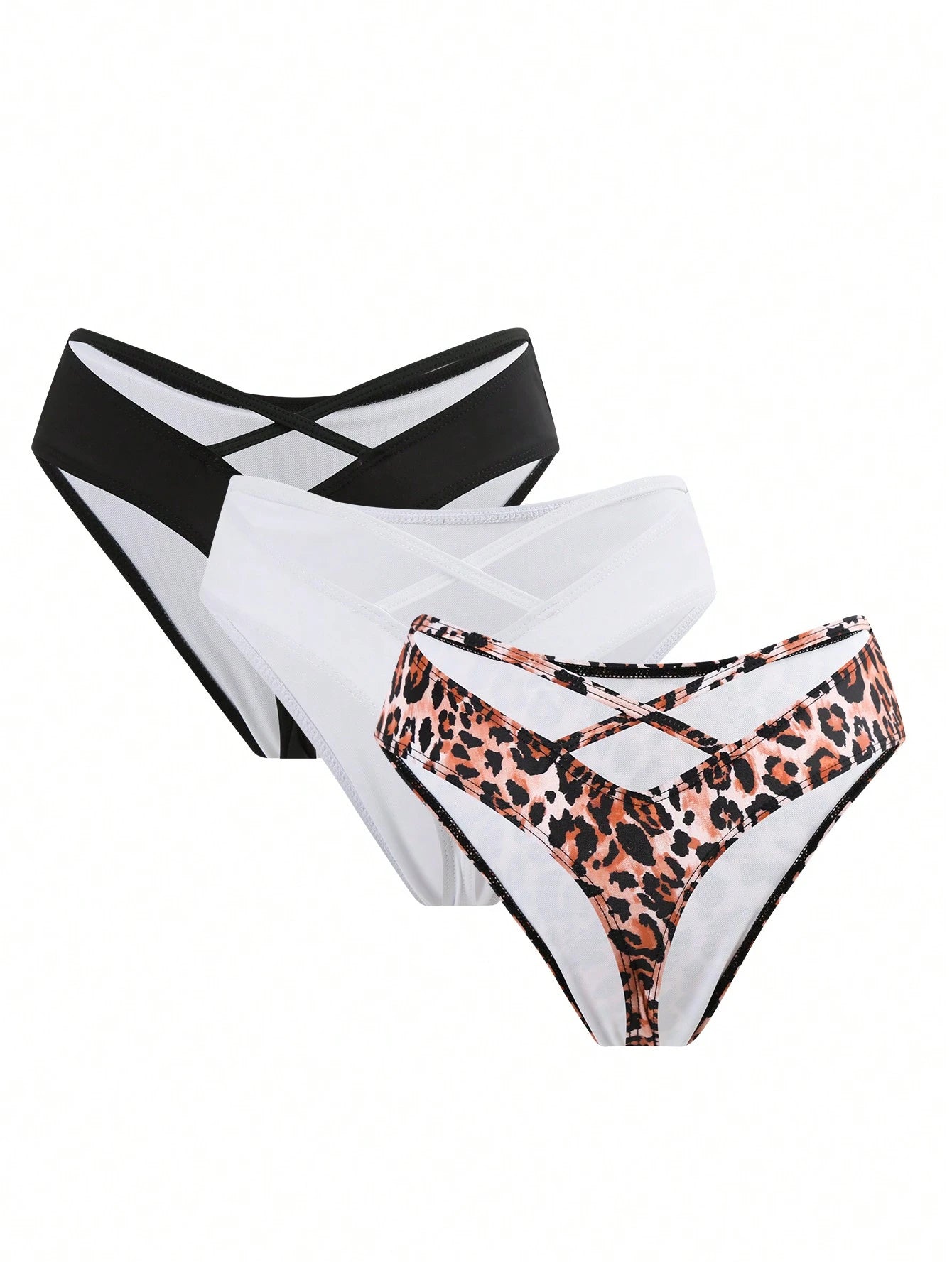 Swim Vcay 3pcs Plus Size Women's Bikini Bottom, Random Print Criss-Cross Back Thong Bikini Bottoms, Casual Beach Summer