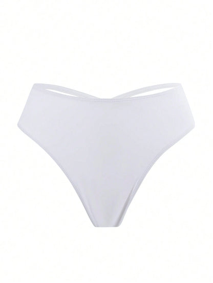 Swim Vcay 3pcs Plus Size Women's Bikini Bottom, Random Print Criss-Cross Back Thong Bikini Bottoms, Casual Beach Summer