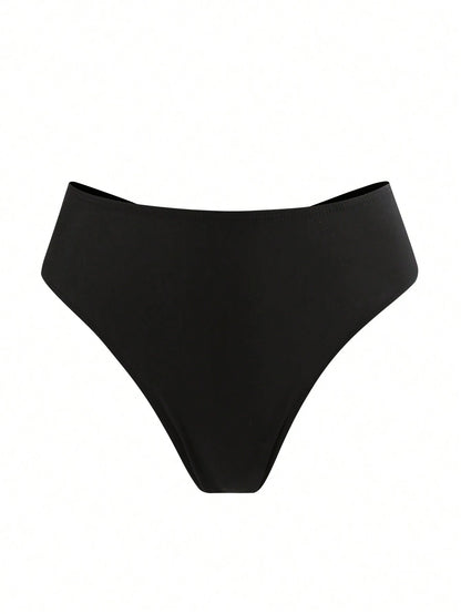 Swim Vcay 3pcs Plus Size Women's Bikini Bottom, Random Print Criss-Cross Back Thong Bikini Bottoms, Casual Beach Summer