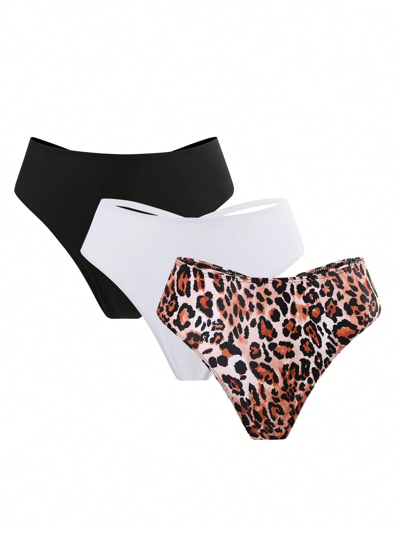 Swim Vcay 3pcs Plus Size Women's Bikini Bottom, Random Print Criss-Cross Back Thong Bikini Bottoms, Casual Beach Summer
