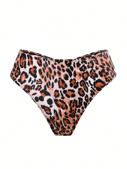 Swim Vcay 3pcs Plus Size Women's Bikini Bottom, Random Print Criss-Cross Back Thong Bikini Bottoms, Casual Beach Summer