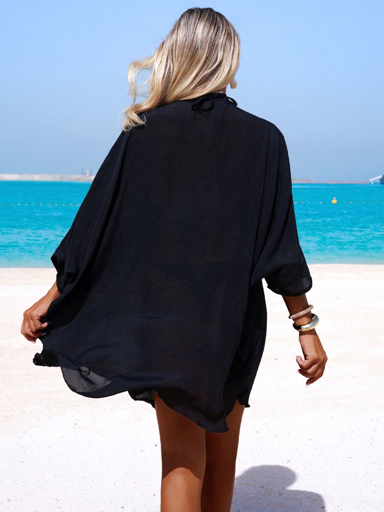 Swim Vcay Beach Holiday Spring/Summer Swimsuit Cover-Up, V-Neck Floral Embroidery Loose Style