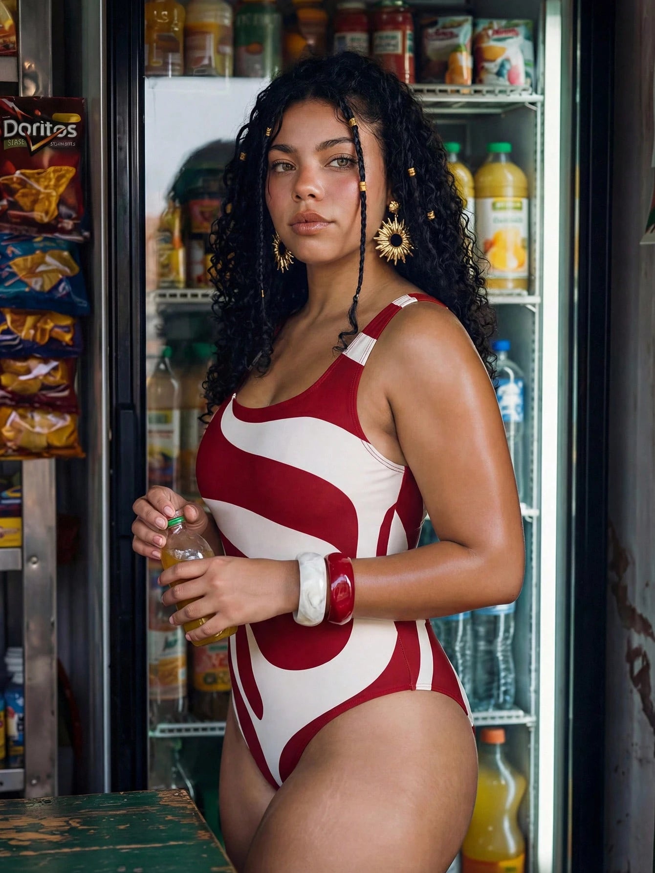 Swim Vcay Plus Size One-Piece Swimsuit Burgundy Abstract Wave Print Retro Square Neck Red White Blue,Summer,Tropical,Beach,Holiday Elegant High-Waisted Swimwear