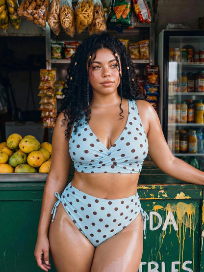 Swim Vcay Plus Size Women 2pcs/Set Random Striped Fabric Casual Criss-Cross Swimwear Set
