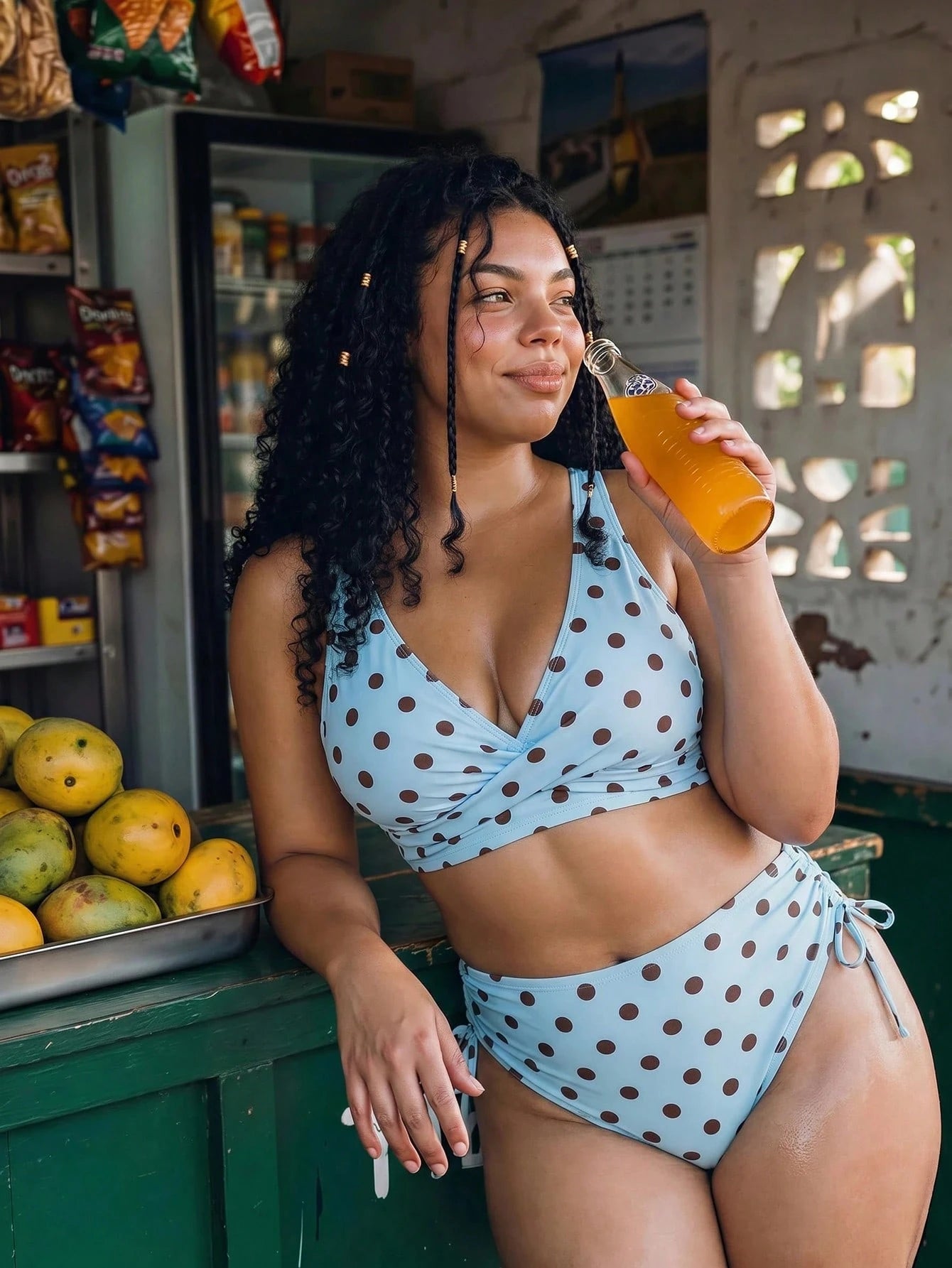 Swim Vcay Plus Size Women 2pcs/Set Random Striped Fabric Casual Criss-Cross Swimwear Set