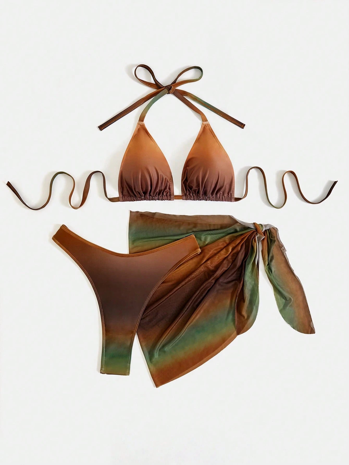 Swim Vcay Plus Size Women's Fashionable Gradient Color Vacation Style Bikini Set, Random Print, Summer Beach