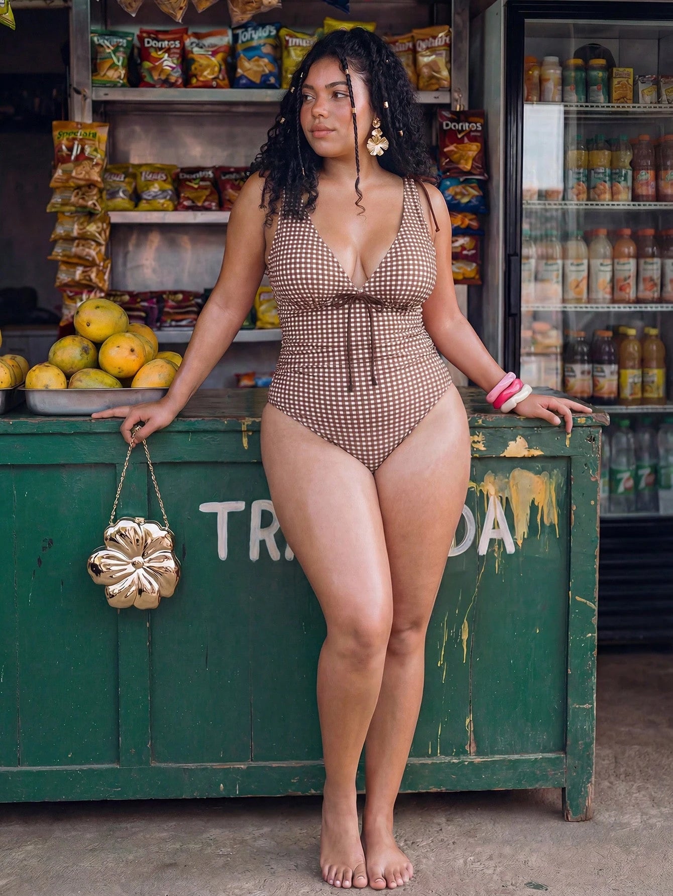 Swim Vcay Plus Size Women's Plaid One-Piece Swimsuit, Suitable For Beach Vacation Vacation, Pool Party, Beach Party Summer