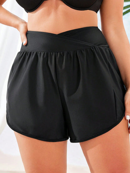 Swim Vcay Plus Size Women Solid Color Casual Beach Shorts Sky Blue Summer
