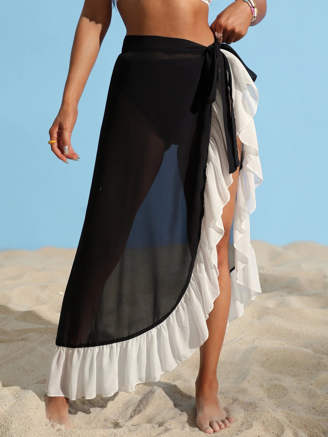 Swim Vcay Summer Beach Colorblock Ruffle Hem Cover Up Skirt