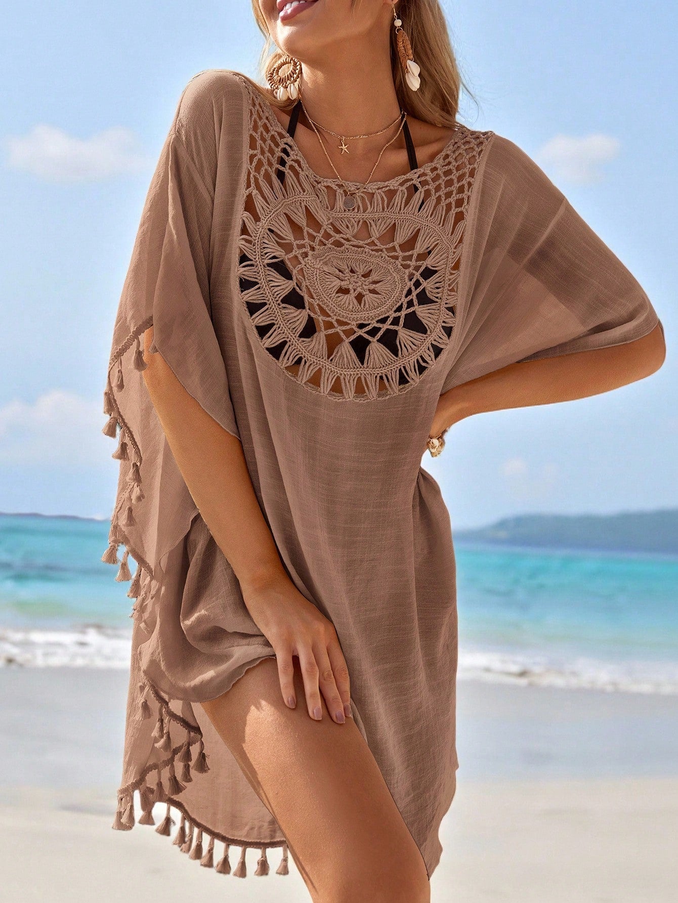 Swim Vcay Summer Beach Tassel Hem Cover Up