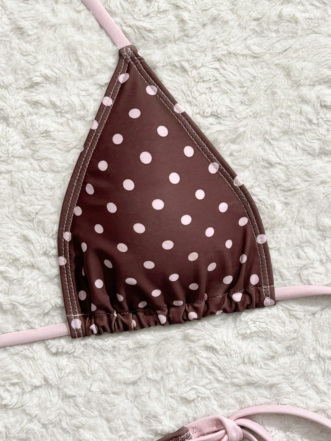 Swim Vcay Summer New Beach Vacation Party Afternoon Tea Polka Dot Print Micro Triangle Side Tie Ruched 3 PiecesWomen Swimwear Set