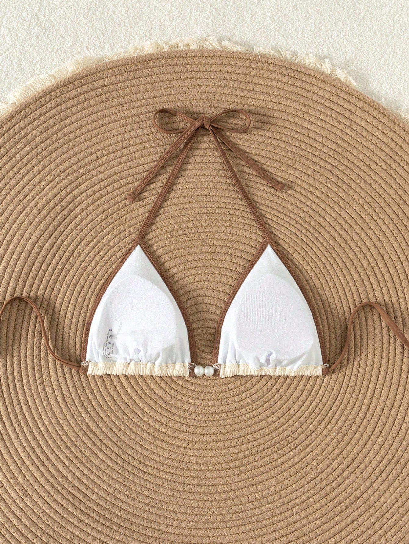 Swim Vcay Summer Retro Holiday Beach Apricot Color Splice Special Fabric Women One Piece Bikini Top