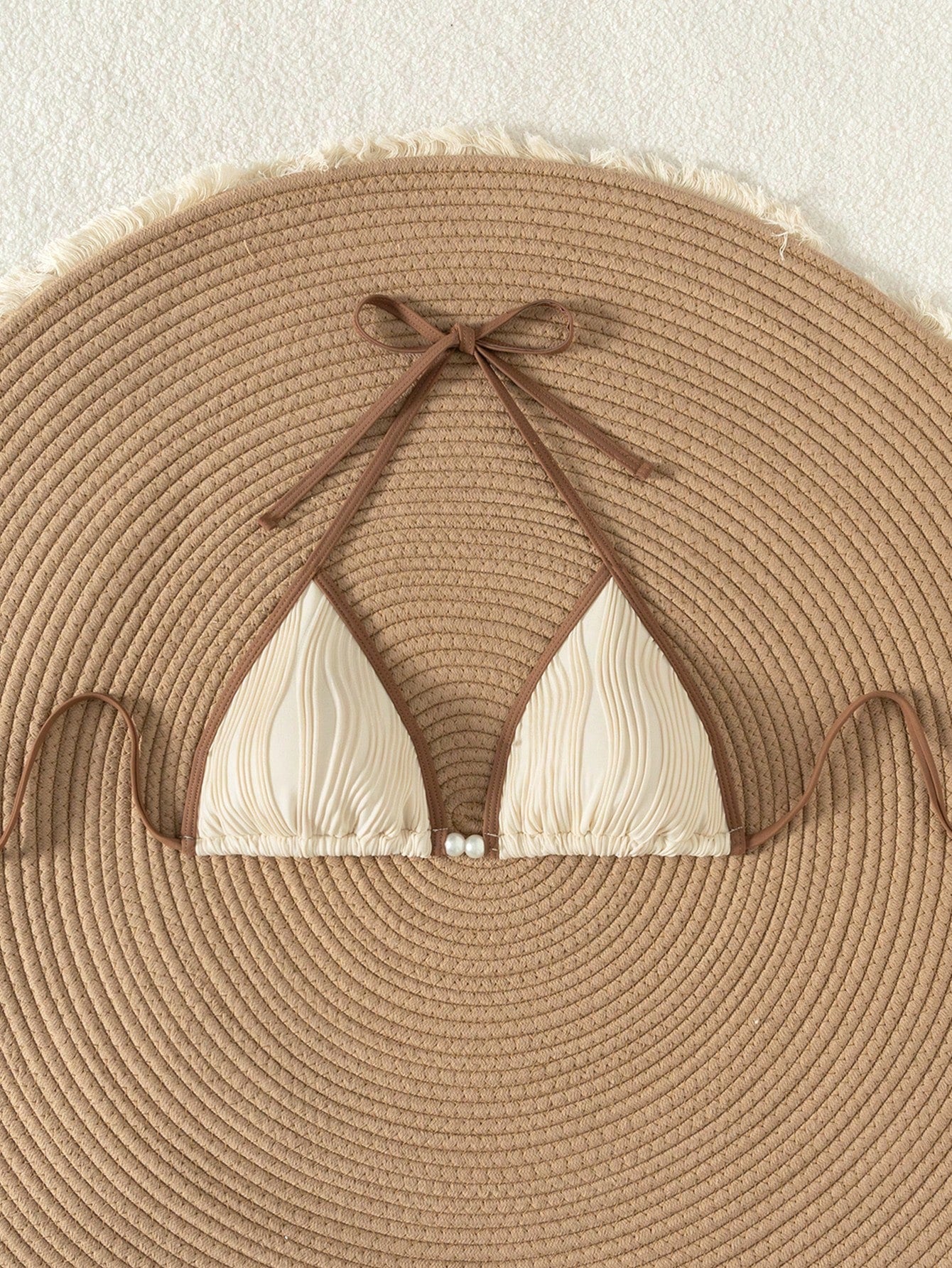 Swim Vcay Summer Retro Holiday Beach Apricot Color Splice Special Fabric Women One Piece Bikini Top