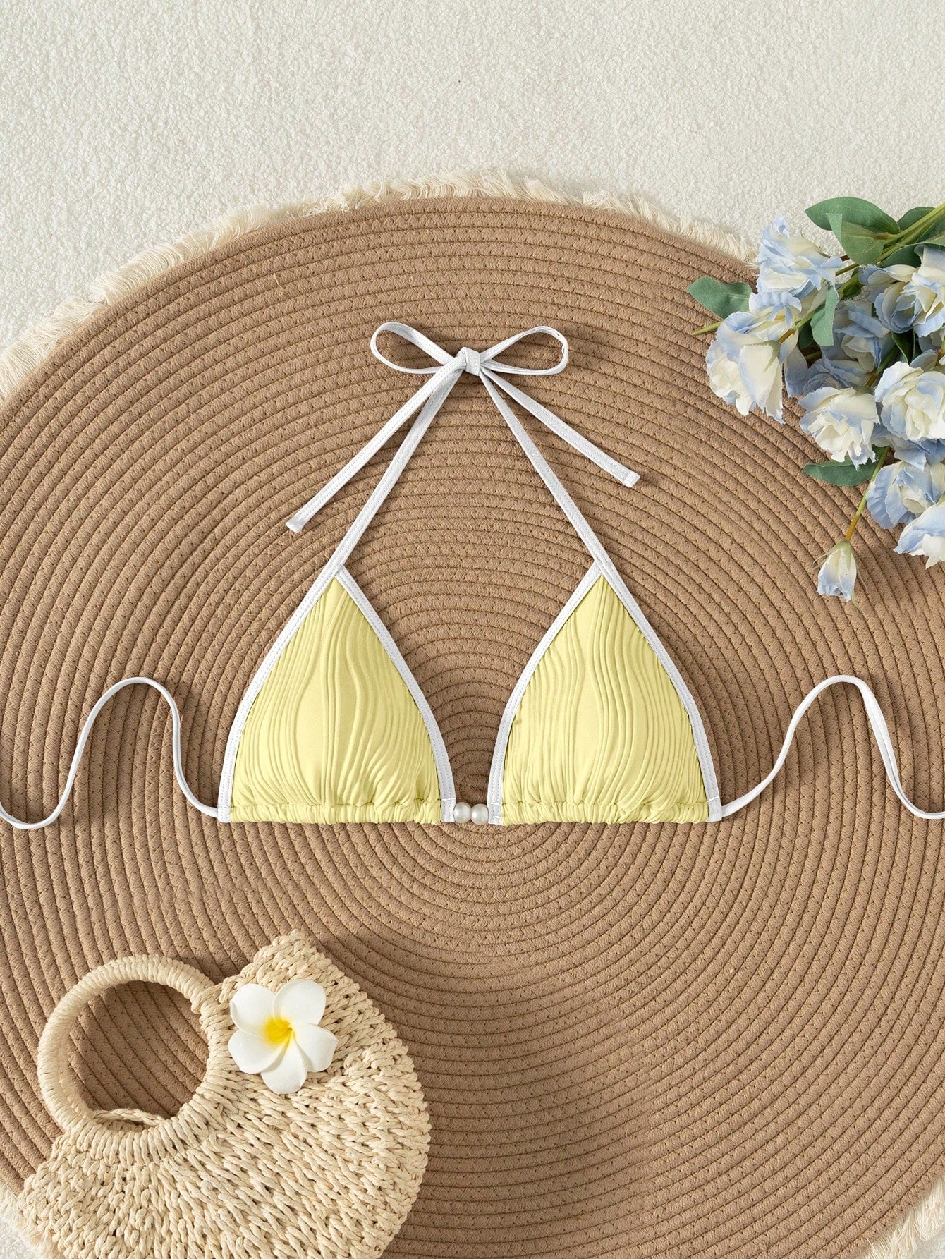 Swim Vcay Summer Retro Holiday Beach Apricot Color Splice Special Fabric Women One Piece Bikini Top