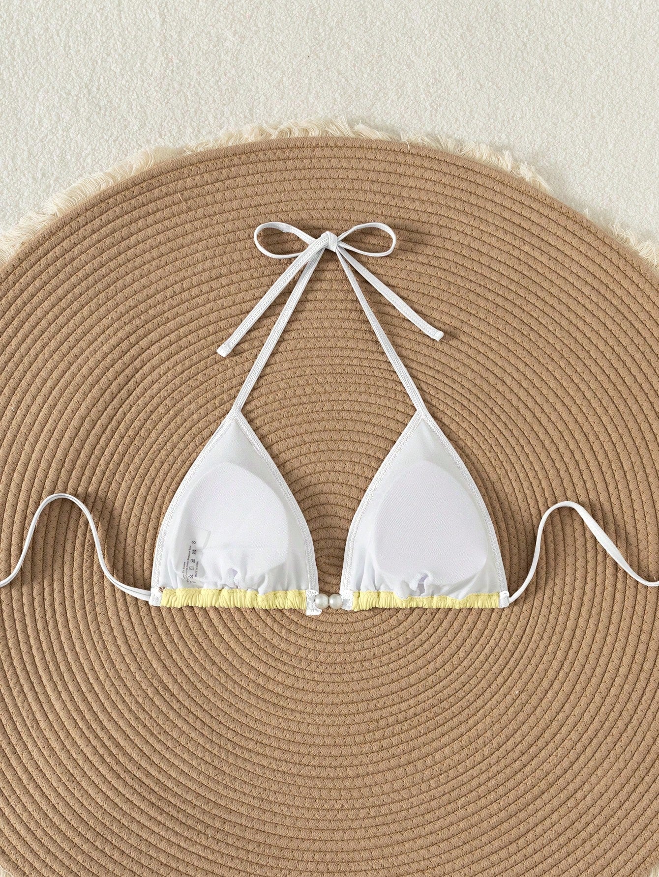 Swim Vcay Summer Retro Holiday Beach Apricot Color Splice Special Fabric Women One Piece Bikini Top