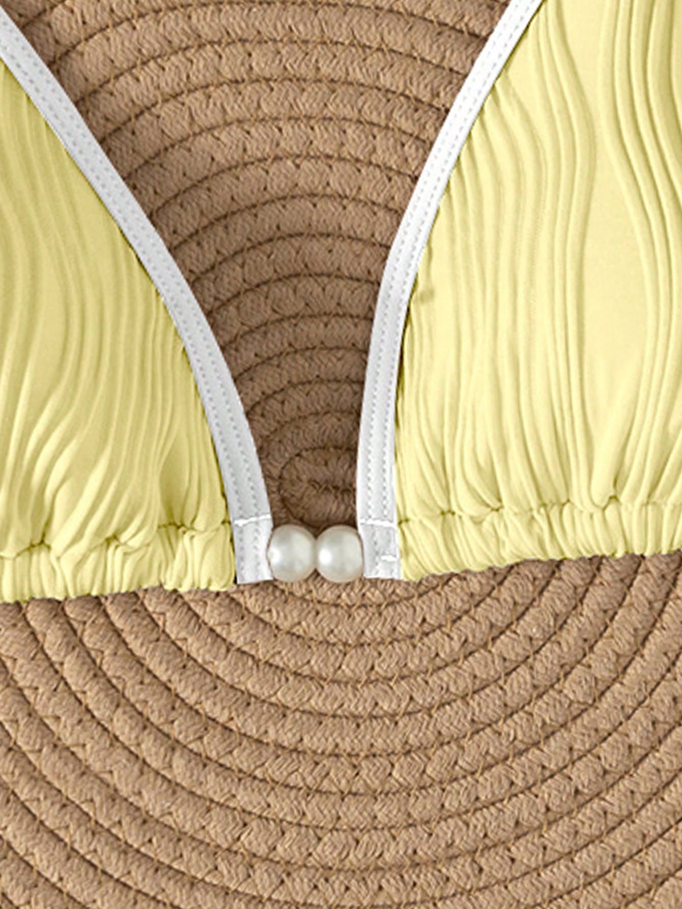 Swim Vcay Summer Retro Holiday Beach Apricot Color Splice Special Fabric Women One Piece Bikini Top