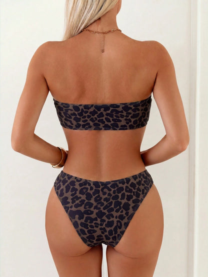 Swim Vcay Women's 2 Pieces Tropical Print Vacation Casual Swimsuit Set