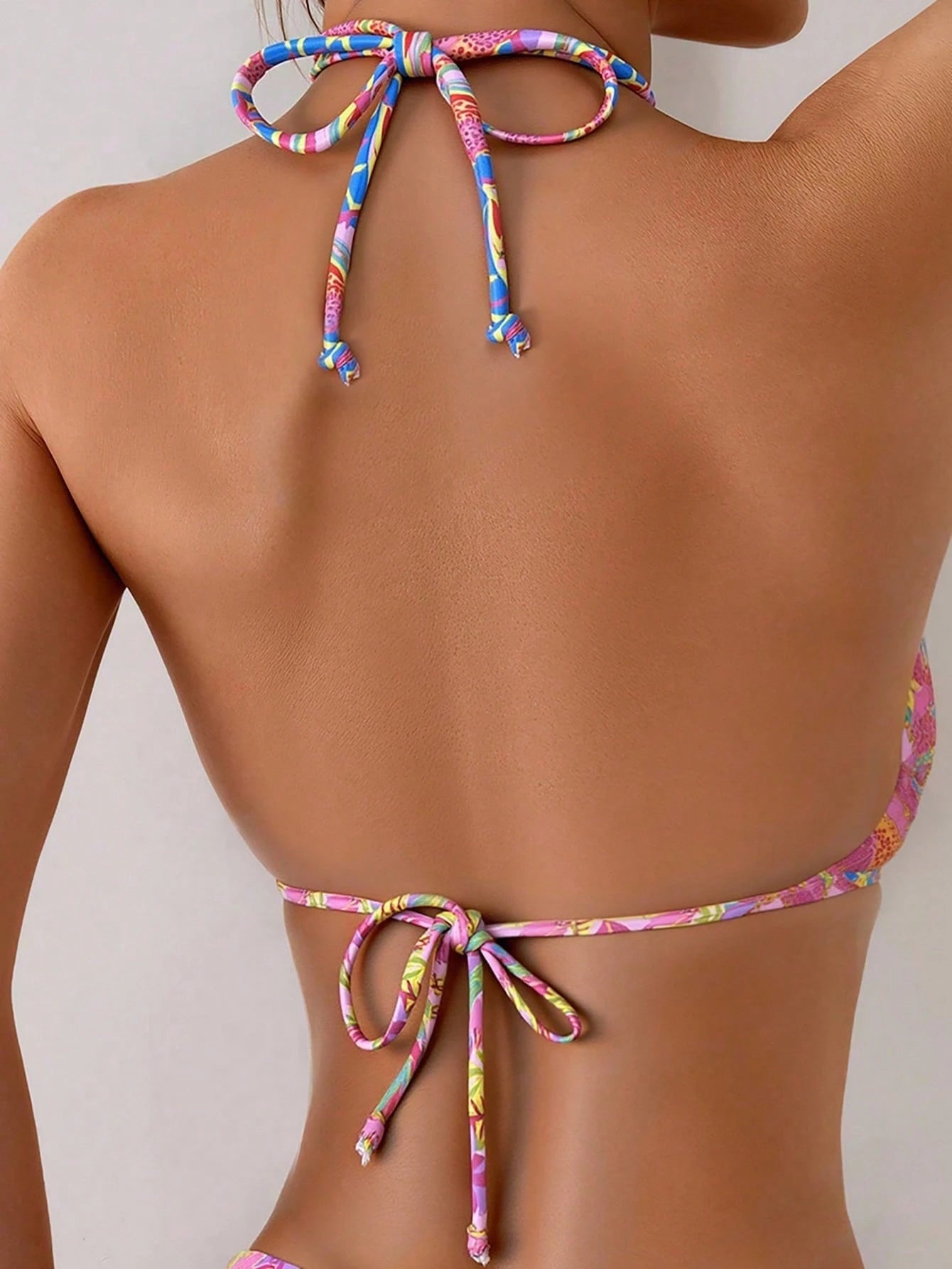 Swim Vcay Women's Beach Holiday Random Tropical Plant Print Halter Tie Sexy Triangle Bikini Top For Summer Beach Vacation