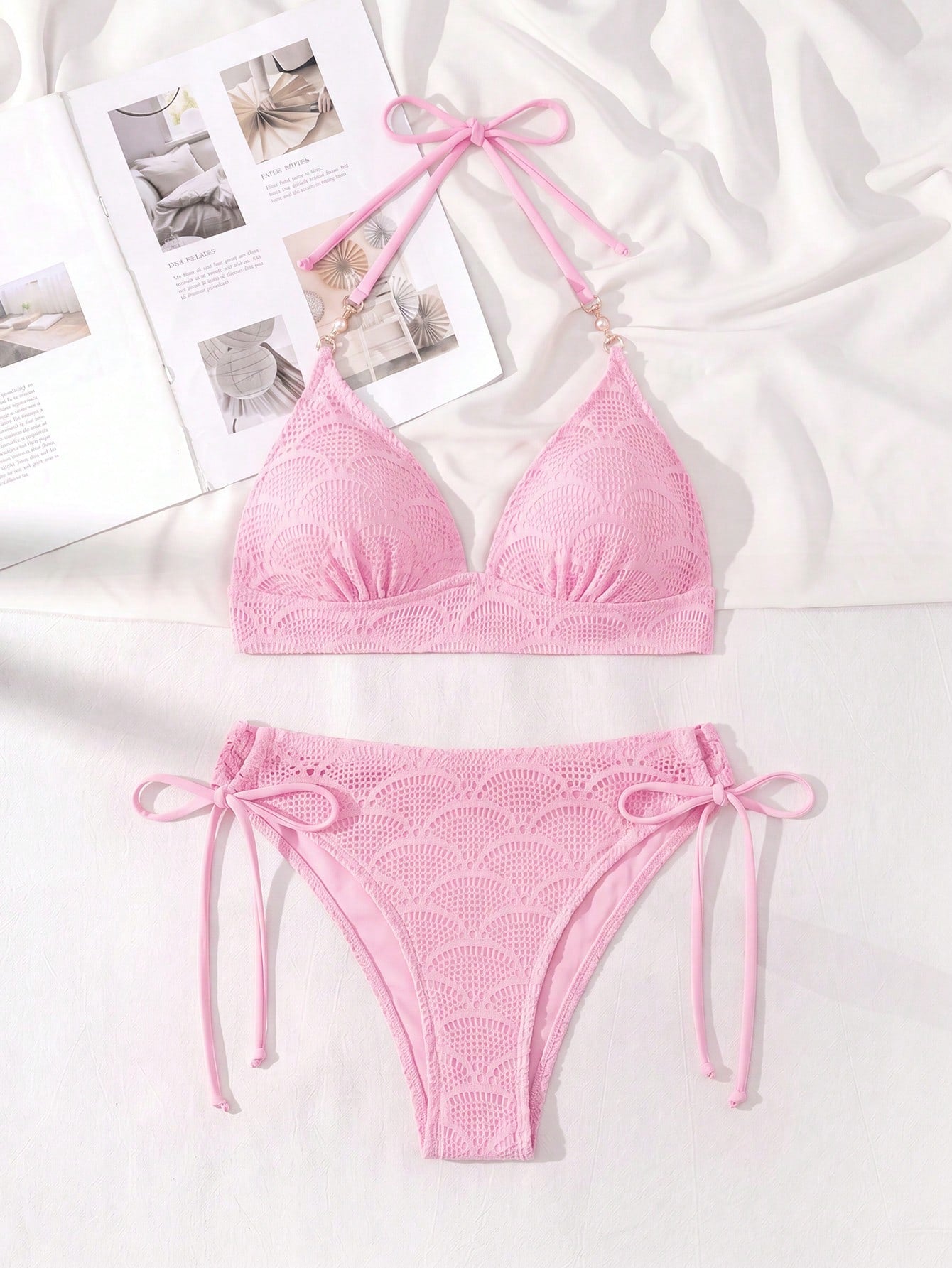 Swim Vcay Women's Hollow Out Fabric Halter Tie Fashion Bikini Set