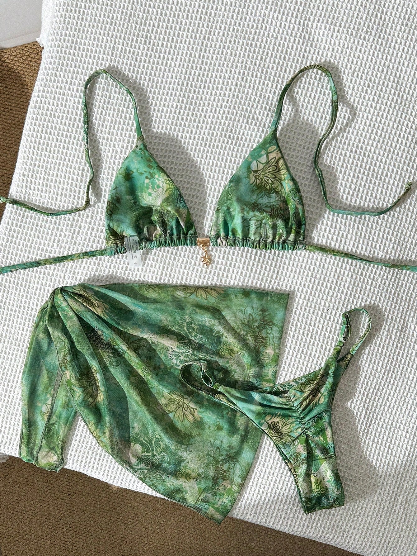 Swim Vcay Women's Multicolor Halter Graphic Tie Back Thong Bikini Set With Fabric Material