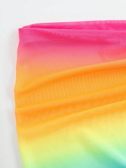 Swim Vcay Women's Ombre Twist Side Sarong Skirt Set (Random Print) For Summer Beach Vacation
