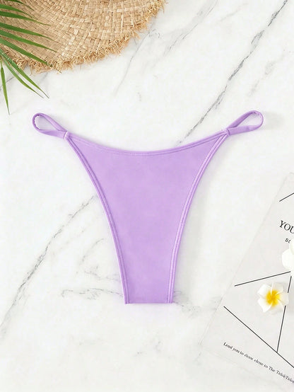 Swim Vcay Women's Summer Beach Solid Color Casual Sexy Bikini Bottoms Purple