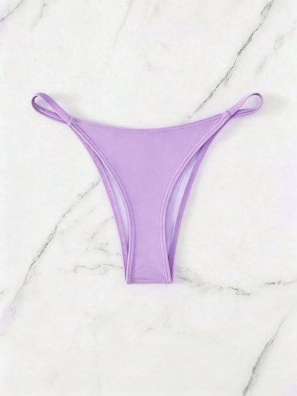 Swim Vcay Women's Summer Beach Solid Color Casual Sexy Bikini Bottoms Purple