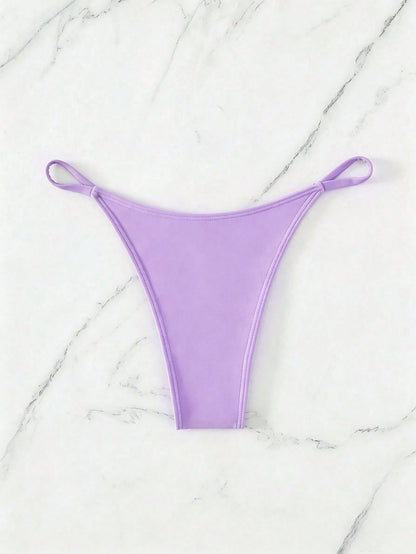 Swim Vcay Women's Summer Beach Solid Color Casual Sexy Bikini Bottoms Purple