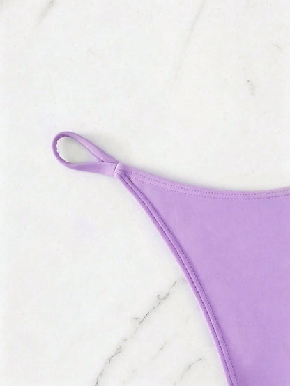 Swim Vcay Women's Summer Beach Solid Color Casual Sexy Bikini Bottoms Purple