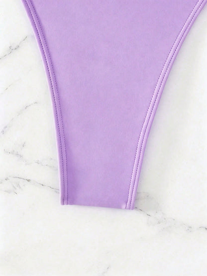 Swim Vcay Women's Summer Beach Solid Color Casual Sexy Bikini Bottoms Purple