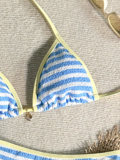 Swim Vcay Women's Summer Beach Striped Halter Neck Tie Sexy Bikini And Triangle Bottom Two-Piece Swimsuit Set