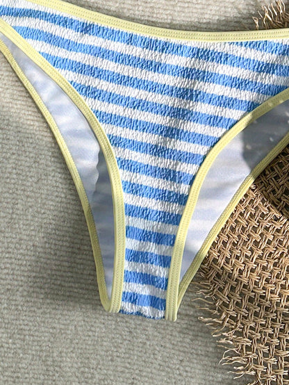 Swim Vcay Women's Summer Beach Striped Halter Neck Tie Sexy Bikini And Triangle Bottom Two-Piece Swimsuit Set