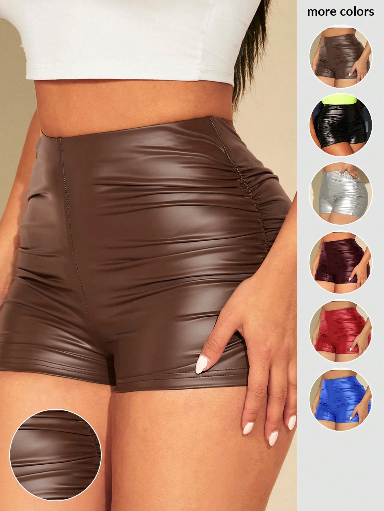 SXY Ruched PU Leather Shorts