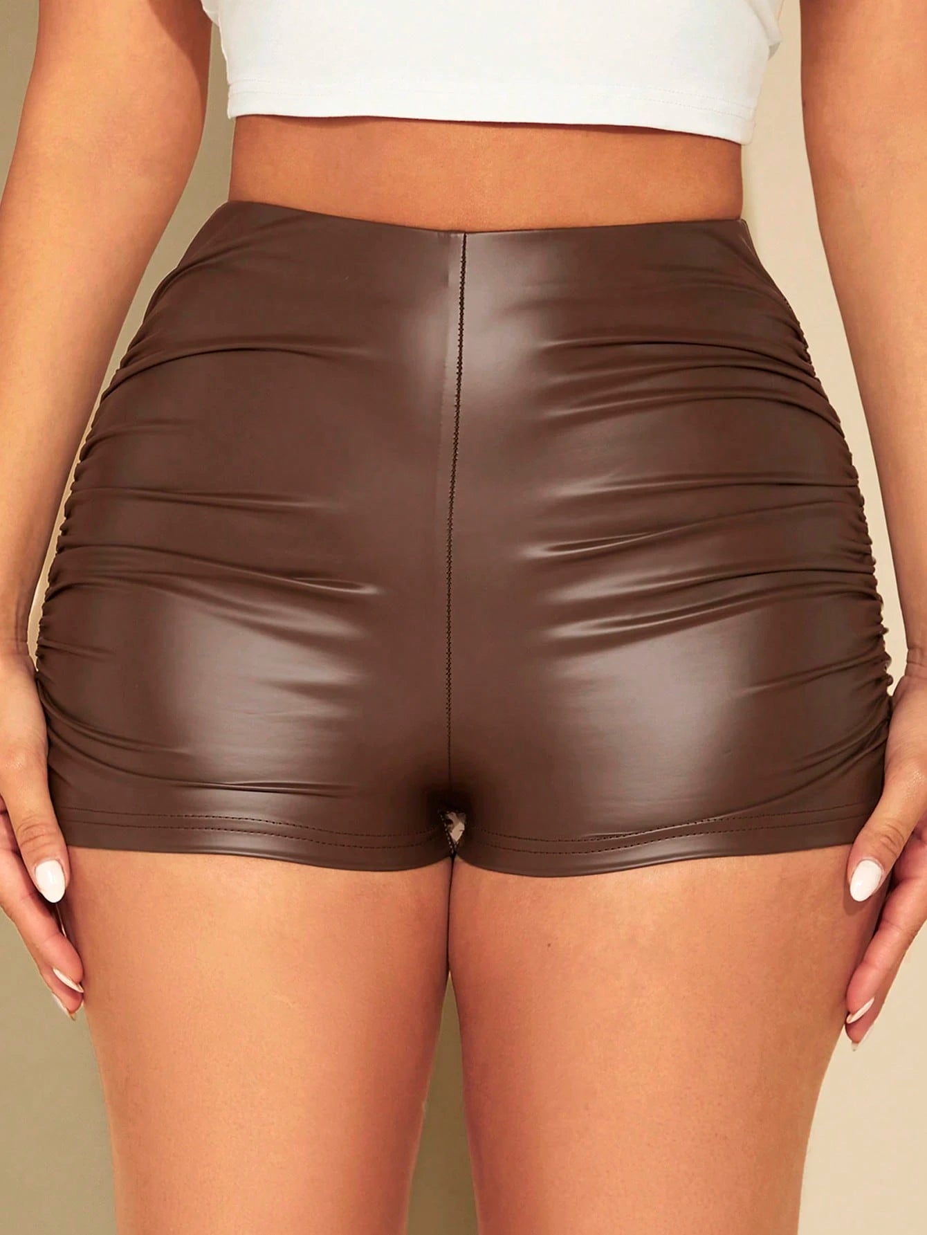 SXY Ruched PU Leather Shorts
