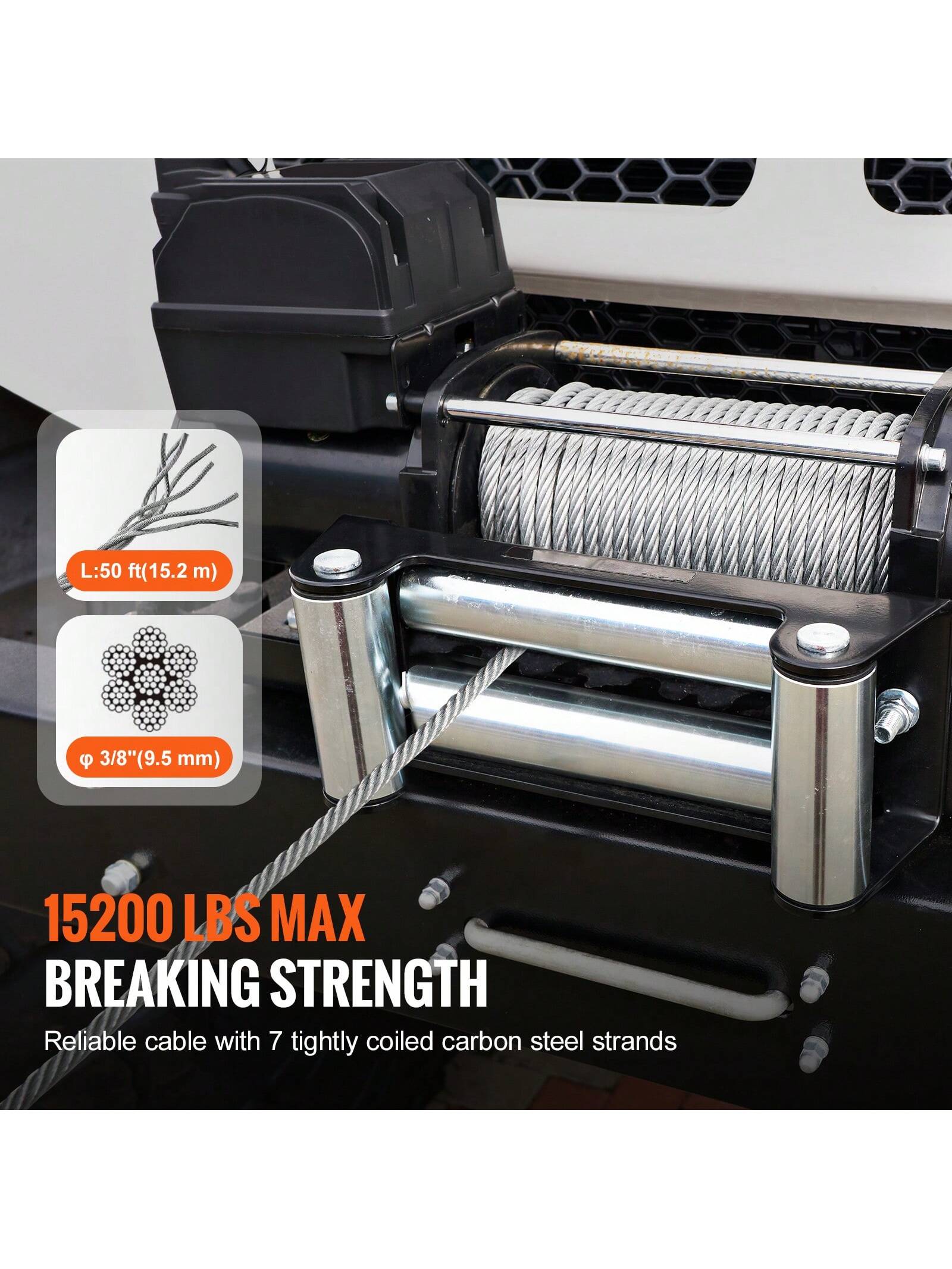 Synthetic Or Galvanized Steel Winch Rope, 3/16" X 50 Ft To 1/2" X 92 Ft, 26,500 Lbs To 8,350 Lbs Breaking Strength,Towing Cable Heavy Duty, Universal Fit For SUV, Large Off-Road Vehicle, Truck