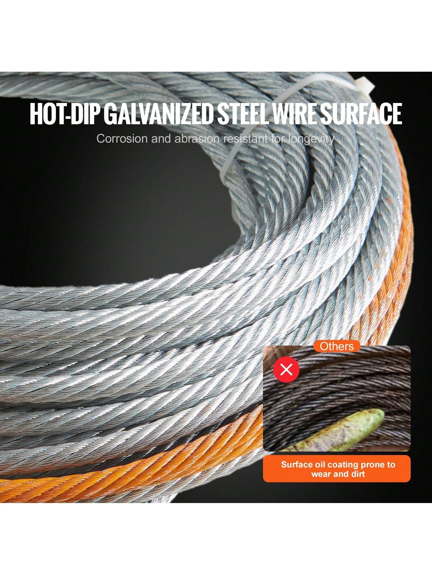 Synthetic Or Galvanized Steel Winch Rope, 3/16" X 50 Ft To 1/2" X 92 Ft, 26,500 Lbs To 8,350 Lbs Breaking Strength,Towing Cable Heavy Duty, Universal Fit For SUV, Large Off-Road Vehicle, Truck