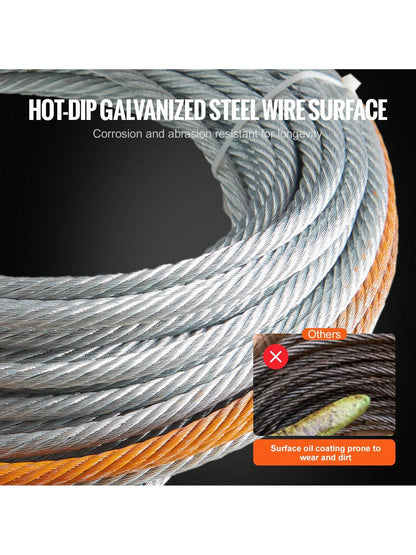 Synthetic Or Galvanized Steel Winch Rope, 3/16" X 50 Ft To 1/2" X 92 Ft, 26,500 Lbs To 8,350 Lbs Breaking Strength,Towing Cable Heavy Duty, Universal Fit For SUV, Large Off-Road Vehicle, Truck