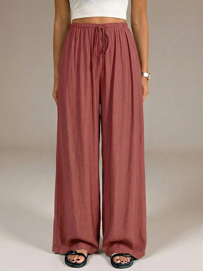 Tall Women's Elastic Waist Loose Casual Wide Leg Long Pants Vacation Rusty Dusty Autumn