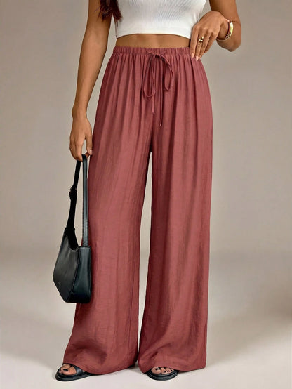 Tall Women's Elastic Waist Loose Casual Wide Leg Long Pants Vacation Rusty Dusty Autumn