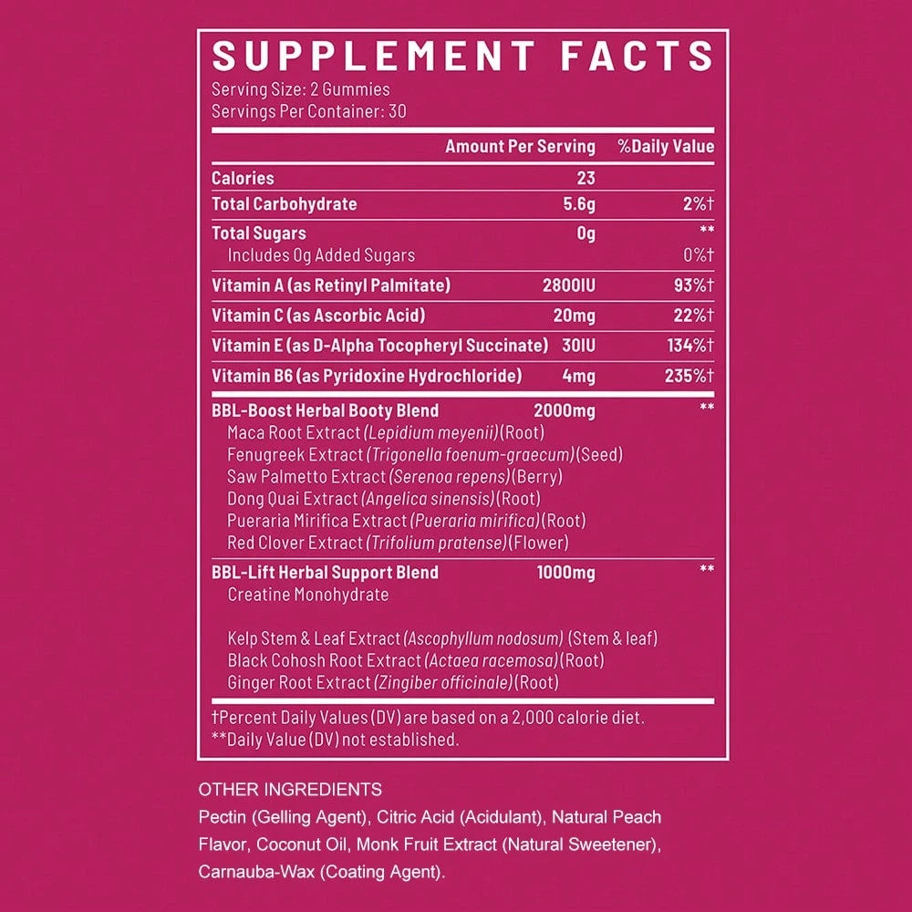 Taoters 60 Count BBL- Max- Booty Gummies For Women- Multivitamin & Herbal Blend For Firming, Lifting & Smoothing Contours, Body Confidence